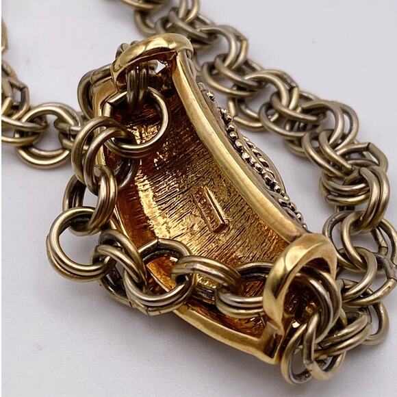 Roman Signed Vintage Pendant With Carnelian Stone and Long Gold Tone Necklace - Picture 6 of 6